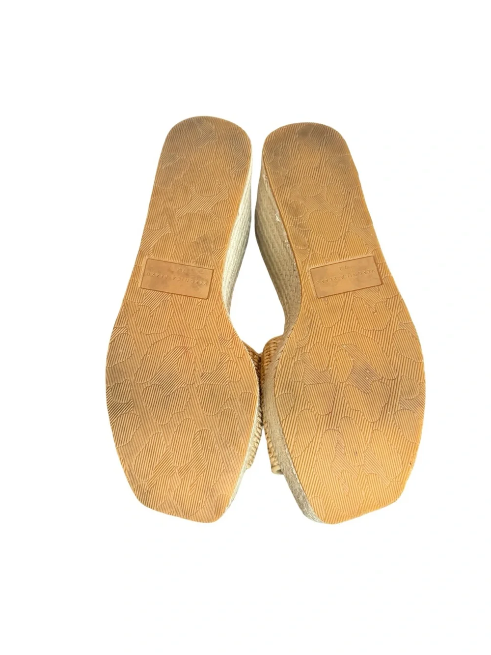 Veronica Beard Cream Woven Raffia Espadrille Wedge Sandals Slide Size 7 Women's